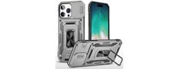 For iPhone 16 Pro Max 6.9 inch Utter Tough Metal Ring Movable Camera Window Hybrid Case Cover - Gray