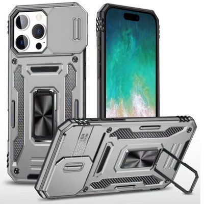 For iPhone 16 Pro Max 6.9 inch Utter Tough Metal Ring Movable Camera Window Hybrid Case Cover - Gray