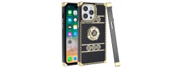 For Apple iPhone 14 6.1" SQUARE Passion Glitter Diamond Ring Stand Case Cover - BLACK CHROME J