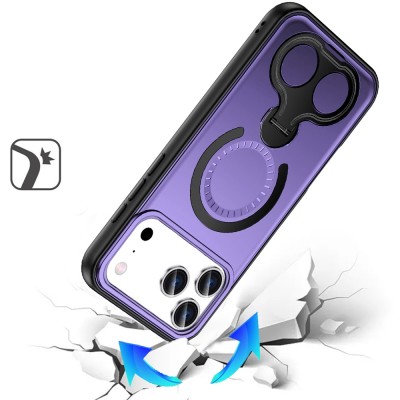 For iPhone 17 Pro Max Car Mount with 2-Ring Stand Hybrid Case  Purple