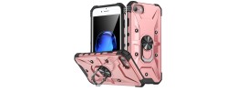 For iPhone SE 3 (2022) SE/8/7 Card Holder with Magnetic Ring Stand Hybrid Case Cover - Rose Gold