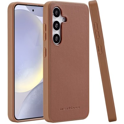 For Samsung Galaxy s24 Plus METKASE Apple-Peel Stick PU Leather [Magnetic Circle] Premium Hybird Case - Brown
