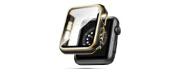 38mm Diamond Full Coverage with Tempered Glass iWatch Screen Frame - Chromed Gold+Black