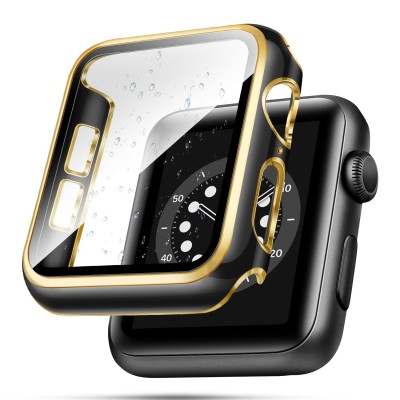 38mm Diamond Full Coverage with Tempered Glass iWatch Screen Frame - Chromed Gold+Black