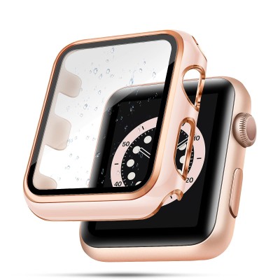 38mm Full Coverage RoseGold with Tempered Glass iWatch Screen Frame - Chromed Rose Gold+Midnight Green