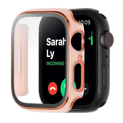 38mm Full Coverage RoseGold with Tempered Glass iWatch Screen Frame - Chromed Rose Gold+Red