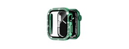 40mm Diamond Full Coverage with Tempered Glass iWatch Screen Frame - Chromed Gold+Midnight Green