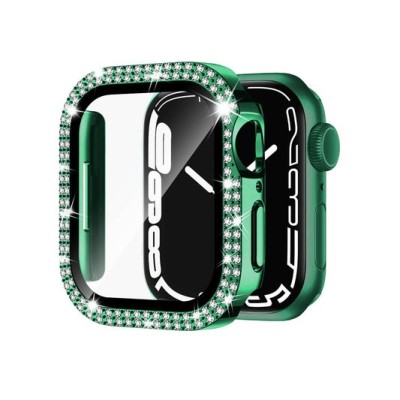 40mm Diamond Full Coverage with Tempered Glass iWatch Screen Frame - Chromed Gold+Midnight Green