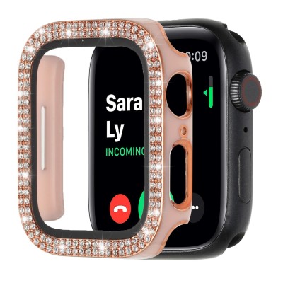 40mm Diamond Full Coverage with Tempered Glass iWatch Screen Frame - Chromed Gold+Red