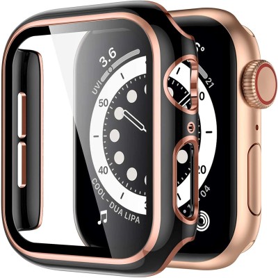 40mm Full Coverage RoseGold with Tempered Glass iWatch Screen Frame - Chromed Rose Gold+Blue