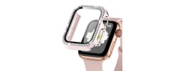 41mm Diamond Full Coverage with Tempered Glass iWatch Screen Frame - Chromed Gold+Pink