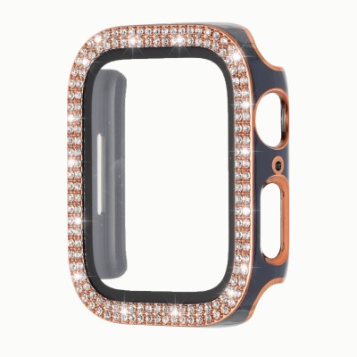 41mm Diamond Full Coverage with Tempered Glass iWatch Screen Frame - Chromed Gold+Blue