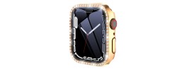 42mm Diamond Full Coverage with Tempered Glass iWatch Screen Frame - Chromed Gold+Black