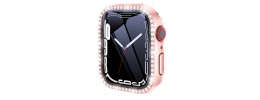 42mm Diamond Full Coverage with Tempered Glass iWatch Screen Frame - Chromed Gold+Red