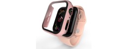 44mm Full Coverage RoseGold with Tempered Glass iWatch Screen Frame - Chromed Rose Gold+Midnight Green