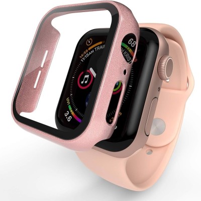 44mm Full Coverage RoseGold with Tempered Glass iWatch Screen Frame - Chromed Rose Gold+Midnight Green