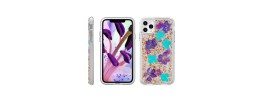 For Apple iPhone 11 (XI6.1) Floral Epoxy Glitter Colorful Frame Hybrid Case Cover - E