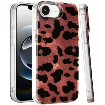 For iPhone 16E (E edition) / SE4 (2025) Glitter Double Layer Design IMD TPU Case - Beauty Leopard