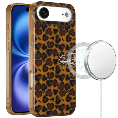 For iPhone 17 Air [Magnetic] Double Layer Design IMD Case  Brown Leopard