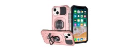 iPhone 15 Robotic Hybrid with Magnetic Ring Stand Case Cover - Rose Gold