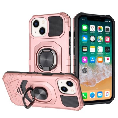 iPhone 15 Robotic Hybrid with Magnetic Ring Stand Case Cover - Rose Gold