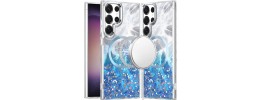 For Samsung S23 Ultra Epoxy Glitter Shimmer [Magnetic Circle]  Hybrid Case - Dark Blue