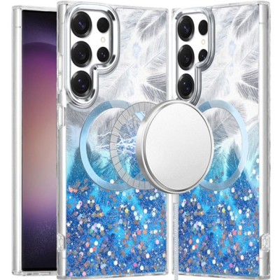 For Samsung S23 Ultra Epoxy Glitter Shimmer [Magnetic Circle]  Hybrid Case - Dark Blue