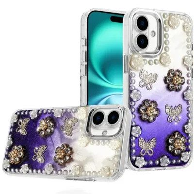 For iPhone 17 Pearls Epoxy Glitter Ornaments Design Chrome  Edged Case - 3