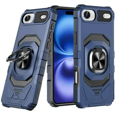 For iPhone 17 Air Robotic Hybrid with Magnetic Ring Stand Case  Cover - Dark Blue