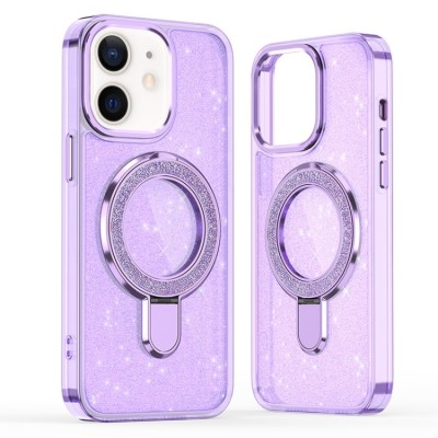 FOR IP12/ 12 PRO MAGSAFE DIAMOND GLITTER WITH STAND - PURPLE
