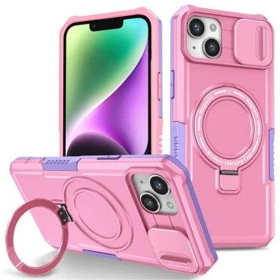FOR IP14 METAL STAND CASE W CAM LENS PINK