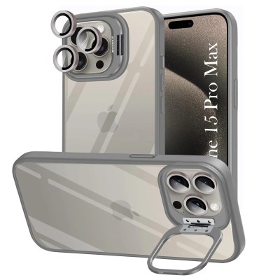 FOR IP15 PRO MAX METAL STAND CASE W CAM LENS GRAY