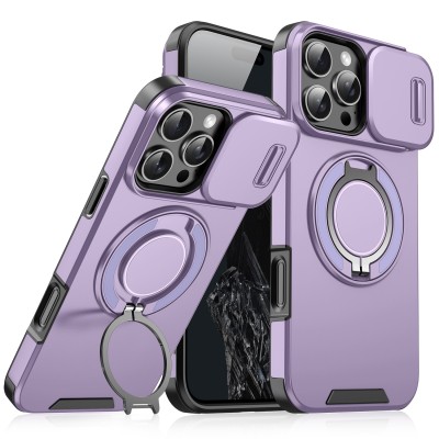 FOR IP15 PRO MAX METAL STAND CASE W CAM LENS PURPLE