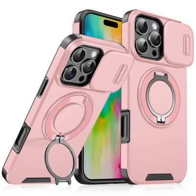 FOR IP16 PLUS METAL STAND CASE W CAM LENS PINK