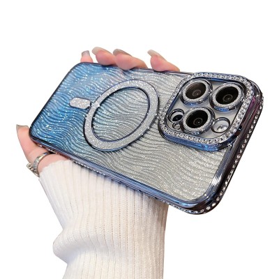 FOR IP16 PRO MAGSAFE DIAMOND GLITTER WITH STAND - BLUE
