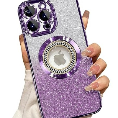 FOR IP16 PRO MAGSAFE DIAMOND GLITTER WITH STAND - PURPLE