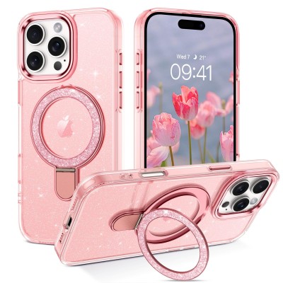 FOR IP16 PRO MAX MAGSAFE DIAMOND GLITTER WITH STAND - PINK