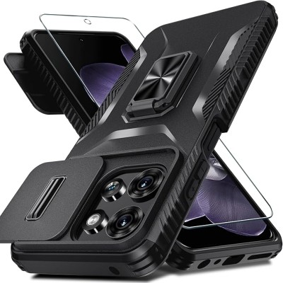 For Motorola Moto G 5G 2025 Polished Oil Thick Acrylic Metal Button Hybrid Case Cover - Black