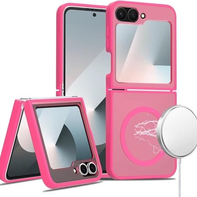 For Samsung Z Flip 7 [Magnetic Circle] Smooth Safe Matte Feel Hybrid Case - Hot Pink