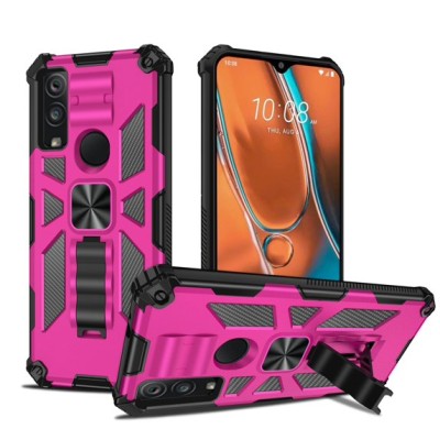 For Apple iPhone 14 PRO 6.1" Rockstar Machine Magnet Mount Friendly Kickstand Case Cover - Black/Hot Pink