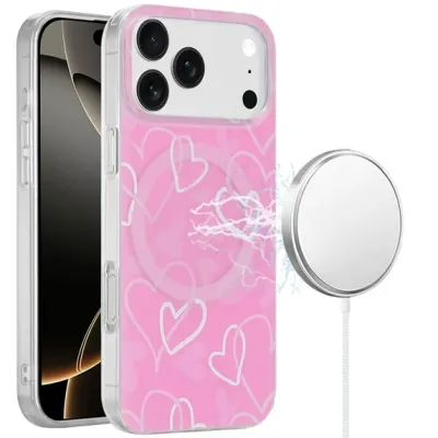For iPhone 17 Pro Max [Magnetic] Double Layer Design IMD Case -mirror with hearts
