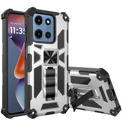 For Motorola Moto G 5G 2025 Machine Design Hybrid with Kickstand - Silver