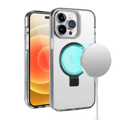 For Apple iPhone 11 (XI6.1) Dotted Edged Line Transparent HQ Magnetic Ring Stand Hybrid - Black