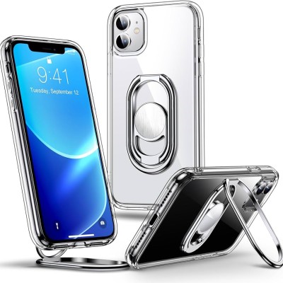 For Apple iPhone 11 (XI6.1) ELITE Camera Push Magnetic Ring Stand Hybrid Case Cover - Silver