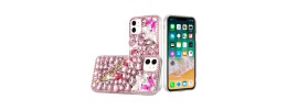 For Apple iPhone 11 (XI6.1) Full Diamond with Ornaments Hard TPU Case Cover - Silver Swan Crown Pearl