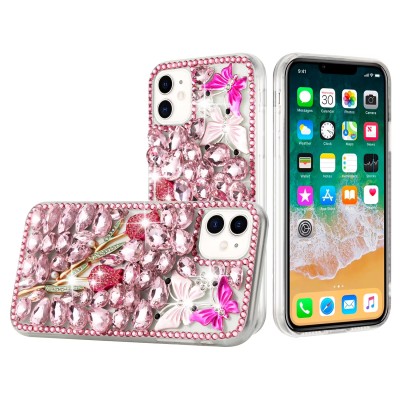 For Apple iPhone 11 (XI6.1) Full Diamond with Ornaments Hard TPU Case Cover - Silver Swan Crown Pearl