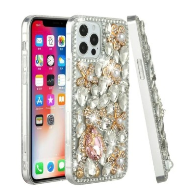 For Apple iPhone 11 (XI6.1) Full Diamond with Ornaments Hard TPU Case Cover - Silver Panda Floral