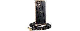 For Apple iPhone 11 (XI6.1) Glitter Hybrid With Ring Stand Square Heart Passion Hybrid Case Cover - Black