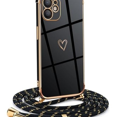 For Apple iPhone 11 (XI6.1) Glitter Hybrid With Ring Stand Square Heart Passion Hybrid Case Cover - Black