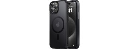 For Apple iPhone 14 6.1" Transparent Clear Hybrid with Matching Metal Buttons and Camera Protection - Black